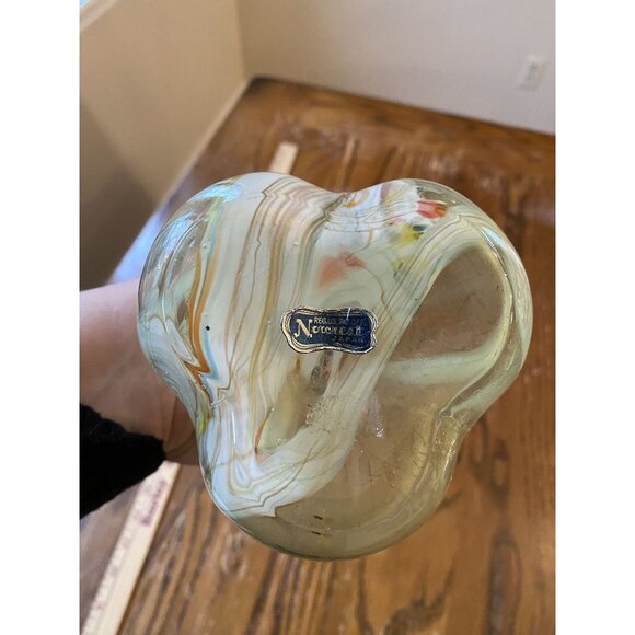 Vintage Green Swung Vase With White Stripe Stretch Glass Artistry 15" Tall - Picture 5 of 5